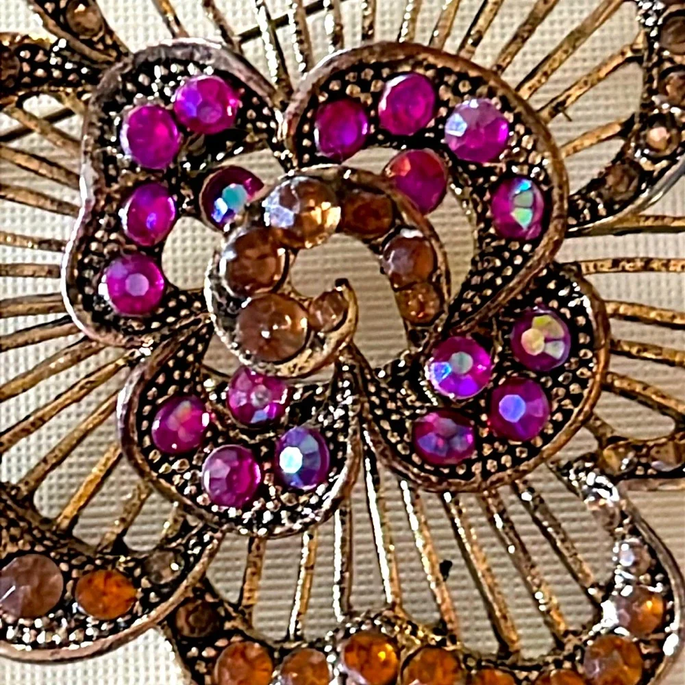 Bohemian Style Floral‎ Brooch with Pink and Amber Accents